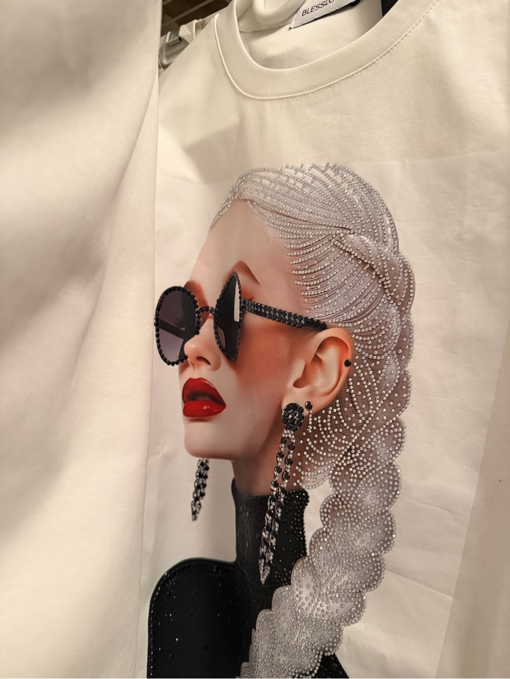 Scout White Tee with Black Sunglasses and Red Lips Graphic